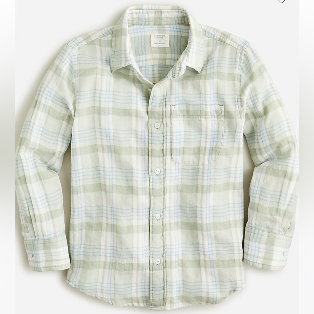 J Crew Crewcuts Kids Girls Relaxed Fit Button Down Flannel Shirt 14 Green Plaid